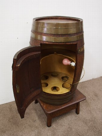 Antique Brass Bound Oak Barrel Drinks Cabinet