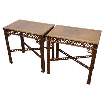 Pair of Low Chinese Chippendale Style Occasional Tables