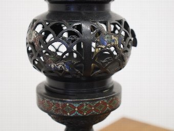 Antique Champleve Enamel Bronze Censer / Lamp
