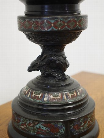 Antique Champleve Enamel Bronze Censer / Lamp