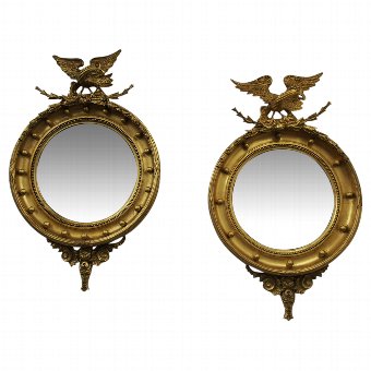 Pair of Regency Style Gilded Convex Mirrors