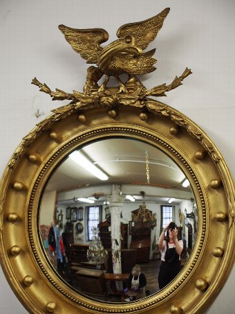 Antique Pair of Regency Style Gilded Convex Mirrors