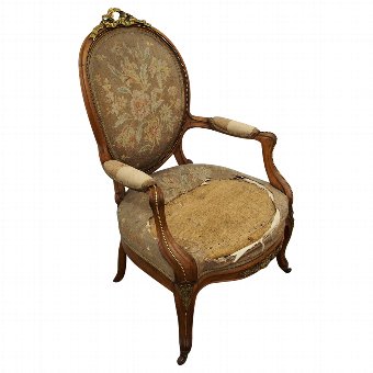 French Ormolu Mount Walnut Armchair