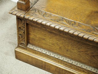 Antique Large Carved Oak Hall Bench with Heraldic Designs