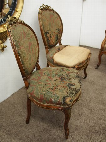 Antique  Pair of French Victorian Ormolu Mount Walnut Side Chairs