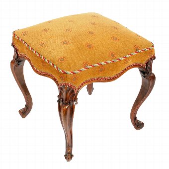 Victorian Carved Walnut Cabriole Leg Stool