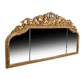 Carved Wood and Gilded Overmantel Mirror