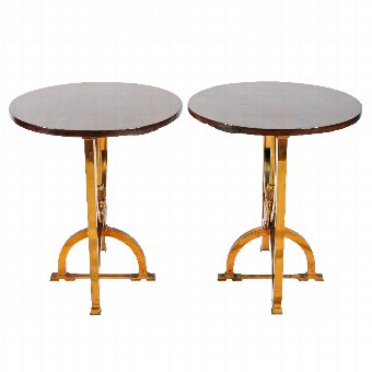 Antique Pair of Circular Mahogany and Brass Occasional Tables