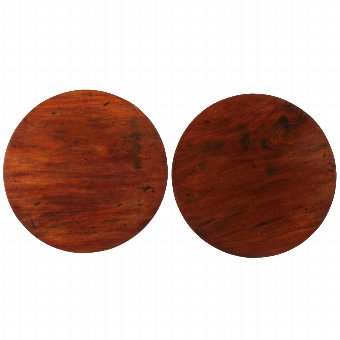 Antique Pair of Circular Mahogany and Brass Occasional Tables