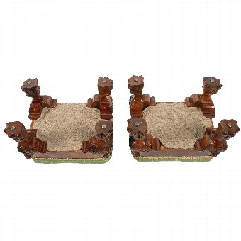 Antique  Pair of Carved Walnut and Burr Walnut Foot Stools