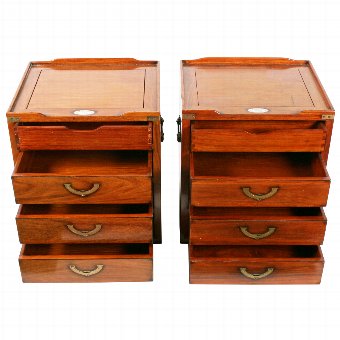 Antique Pair of Teak Military Style Bedside Cabinets