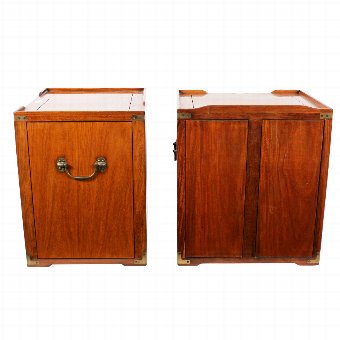 Antique Pair of Teak Military Style Bedside Cabinets