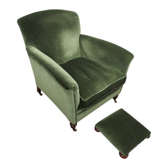 Howard Style Green Victorian Easy Chair and Footstool