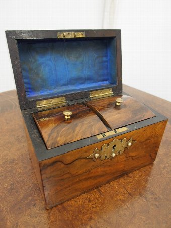 Antique Victorian Burr Walnut and Brass Tea Caddy