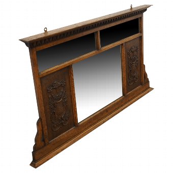 Art Nouveau Carved Oak Overmantel Mirror