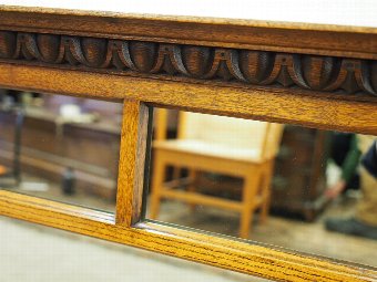Antique Art Nouveau Carved Oak Overmantel Mirror