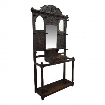 Carved Oak Mirror Back Hall Stand