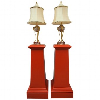 Antique Pair of Red Painted Pine Pedestals