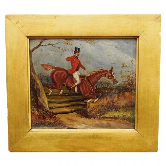 Victorian Oil Painting on Board of Hunting Scene