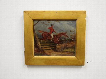 Antique Victorian Oil Painting on Board of Hunting Scene