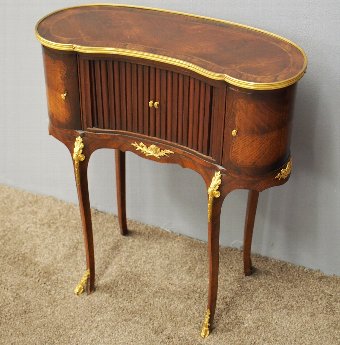 Kidney Shaped Walnut and Ormolu Side Cabinet