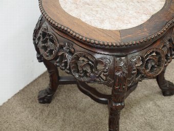 Antique Chinese Rosewood Low Plant Stand with Marble Top