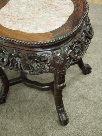 Antique Chinese Rosewood Low Plant Stand with Marble Top