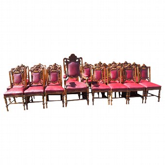 Set of 24 Victorian Carved Oak Dining Chairs