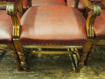 Antique Set of 24 Victorian Carved Oak Dining Chairs
