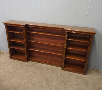 Victorian Burr Walnut Breakfront Open Bookcase