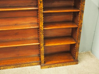 Antique Victorian Burr Walnut Breakfront Open Bookcase