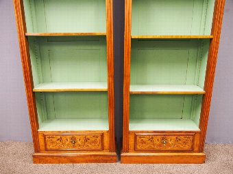 Antique Pair of Neoclassical Style Satinwood Open Bookcases