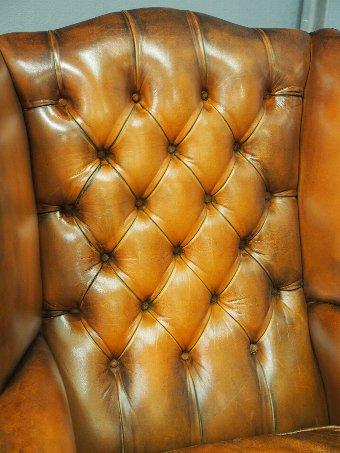 Antique  Pair of Georgian Style, Tan Leather Wing Chairs