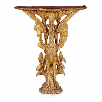 Chippendale Style Carved Giltwood Heron Side Table