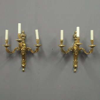 Pair of Adams Style Cast Brass and Gilded Wall Sconces