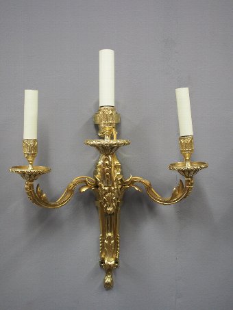 Antique Pair of Adams Style Cast Brass and Gilded Wall Sconces