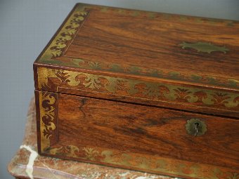 Antique Regency Rosewood and Brass Inlaid Lap Desk