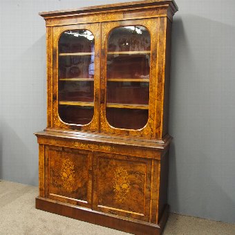 Marquetry Inlaid Burr Walnut Cabinet Bookcase