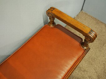 Antique Oak Window Seat with Leather Cushion