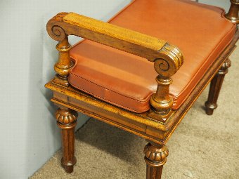 Antique Oak Window Seat with Leather Cushion