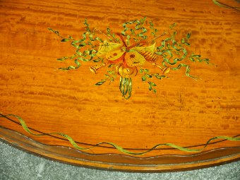 Antique Late Victorian Satinwood Hand Painted Tray
