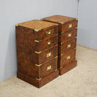 Pair of Burr Walnut Military Style Bedsides or Pedestals