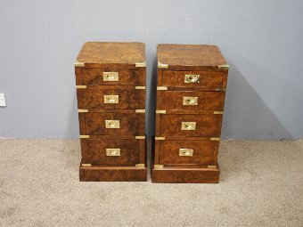 Antique Pair of Burr Walnut Military Style Bedsides or Pedestals