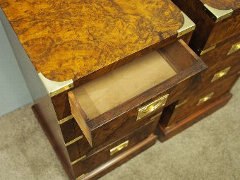 Antique Pair of Burr Walnut Military Style Bedsides or Pedestals