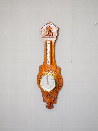 Antique Oak Barometer and Thermometer