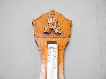 Antique Oak Barometer and Thermometer