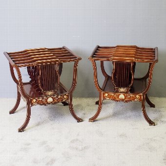Pair of Sheraton Style Mahogany and Inlaid Canterburys
