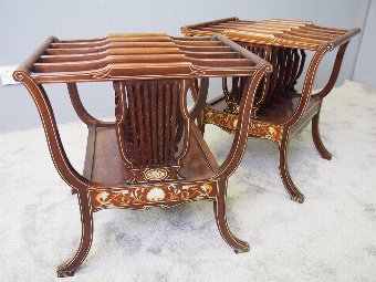 Antique Pair of Sheraton Style Mahogany and Inlaid Canterburys