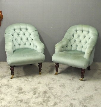 Pair of Victorian Style Pale Blue Easy Chairs