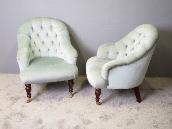 Antique Pair of Victorian Style Pale Blue Easy Chairs